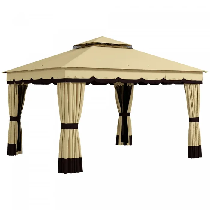 Outsunny 10′ X 12′ Double Roof Outdoor Gazebo With Netting & Curtains|Outsunny Gazebo Exterieur A Double Toit 10′ X 12′ Avec Filet Et Rideaux