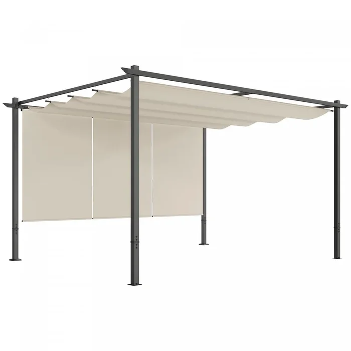 Outsunny 10′ X 12′ Retractable Pergola Canopy With Roller Shade, Beige