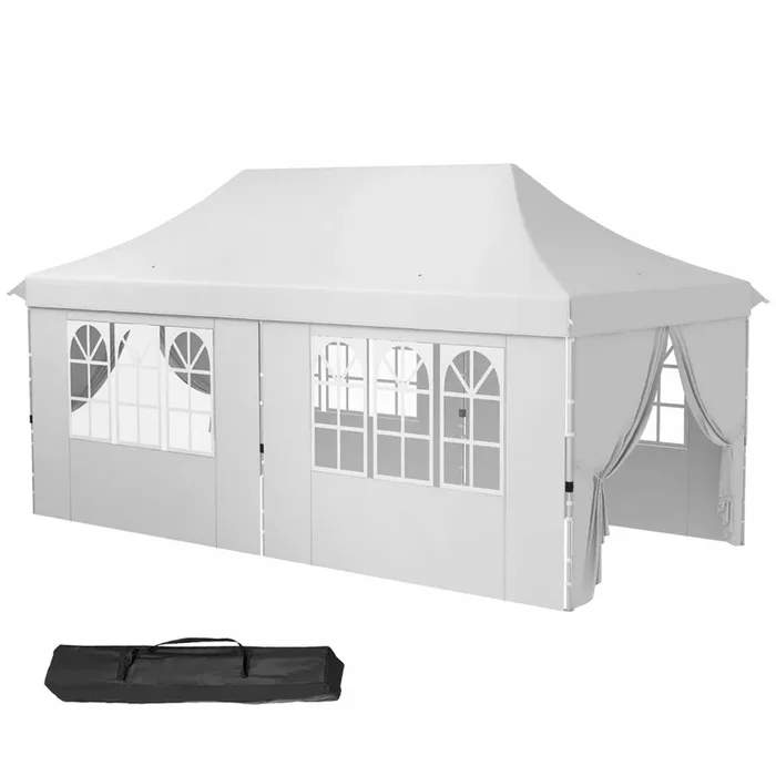 Outsunny 10 X 20ft Pop Up Canopy Tent With 6 Removable Sidewalls, Height Adjustable Large Instant Sh|Outsunny 20×10 Paroi Laterale, Sac De Transport, Blanc