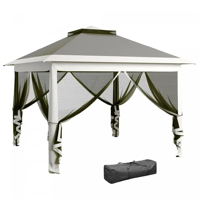 Outsunny 11′ X 11′ Pop-up Gazebo With Double Roof Carrying Bag, Dark Grey