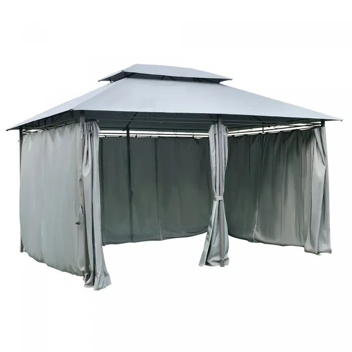 Outsunny 13’l X 10’w X 8.7’h Patio Gazebo Outdoor 2-tiers Garden Canopy Yard Sunshade Shelter With C|Outsunny 10 ‘x 13’ Gazebo D’exterieur A Toit Souple Avec Rideaux, Tonnelle A Cadre En Acier A 2 Nive