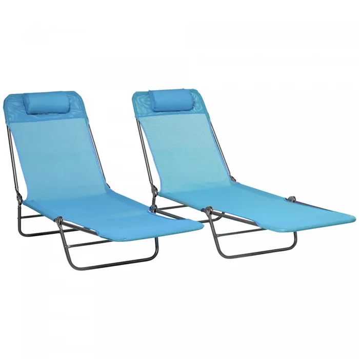 Outsunny 2-piece Folding Chaise Lounge, Reclining Sun Tanning Chairs, Blue