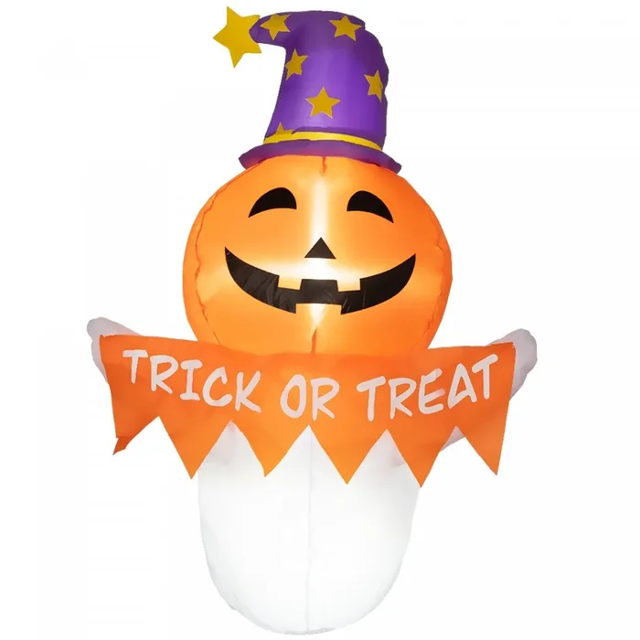 Outsunny 3.4ft Inflatable Halloween Window Sticker Ghost With Orange Face|Outsunny Gonflable Halloween Autocollant De Fenetre Fantome 3,4 Pi, Orange