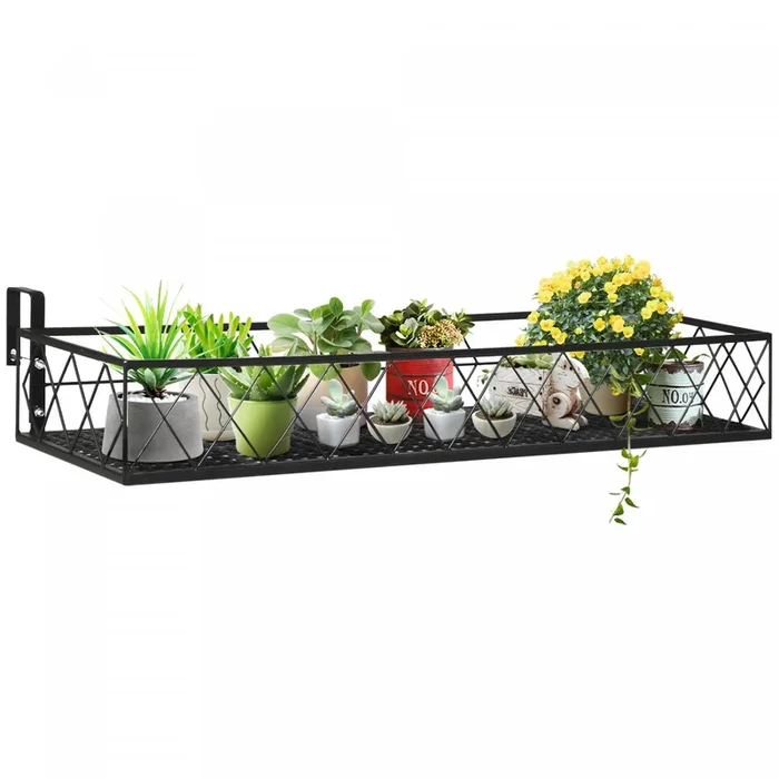 Outsunny 32” X 12” Hanging Flower Pot Stand Rack With Hooks, Metal Plant Pot Holder, Railing Shelf|Outsunny 81,3 X 30,5 Cm Support De Pot De Fleurs Suspendu Avec Crochets, Support De Pot De Fleurs En