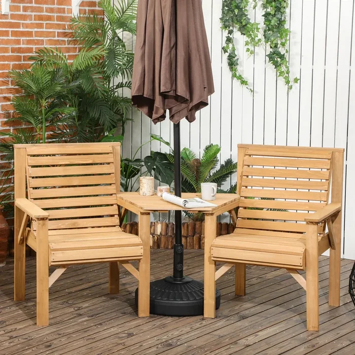 Outsunny 3pcs Outdoor Bench Set For Garden, Backyard, Balcony, Light Brown