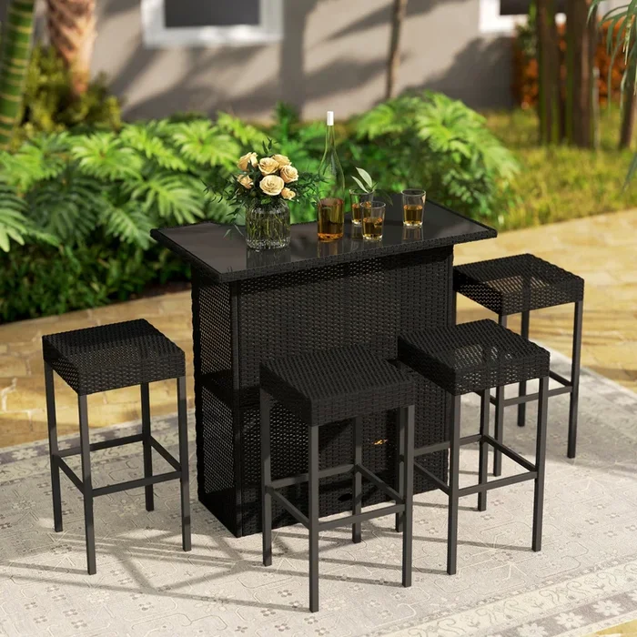 Outsunny 5 Pieces Patio Bar Set, Black