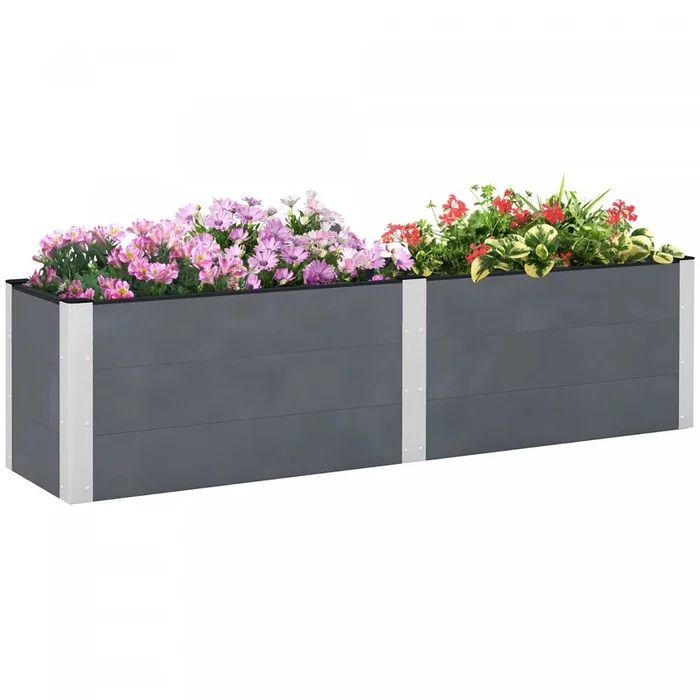 Outsunny 6.6′ X 1.6′ X 1.8′ Raised Garden Bed With Open Bottom Grey|Outsunny 6.6′ X 1.6′ X 1.8′ Lit De Jardin Sureleve Avec Fond Ouvert Gris