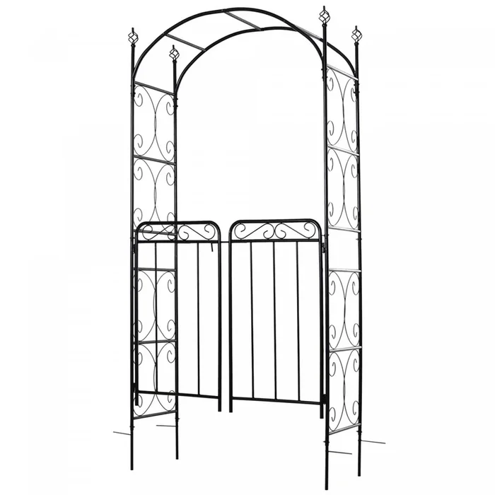 Outsunny 7′ Metal Garden Arbor Arch With Scrollwork Doors For Ceremony, Weddings, Party, Backyard, L|Outsunny – Arche De Jardin En Acier De 7 Pieds Avec Portes A Volutes Pour Les Ceremonies, Les Mariag