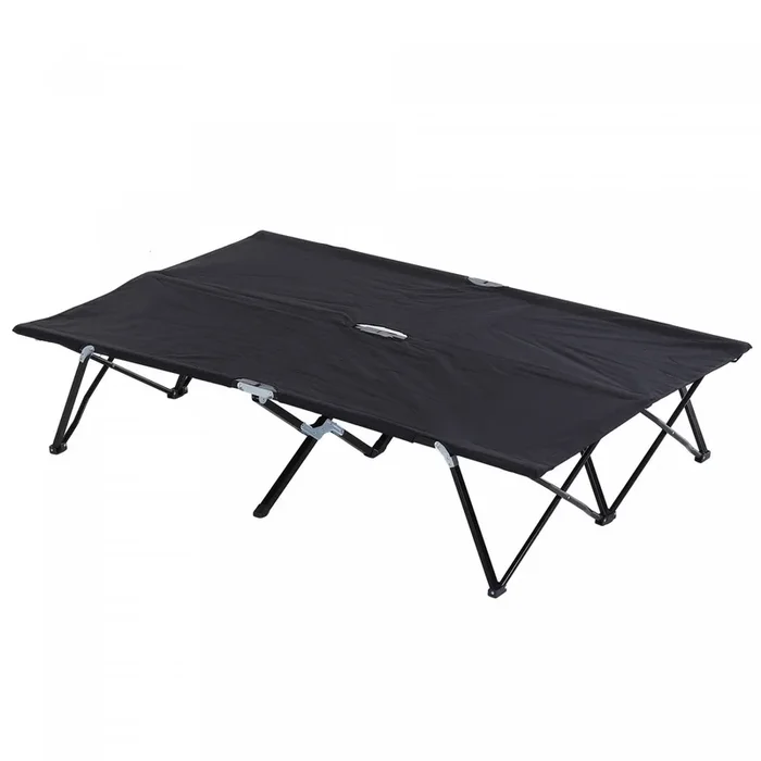 Outsunny 76″ Two Person Folding Camping Cot With Carrying Bag, Black