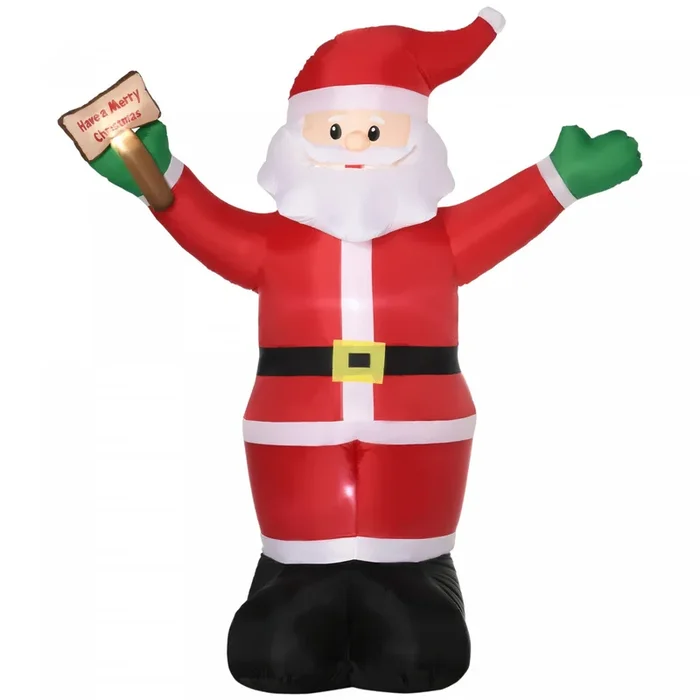 Outsunny 8′ Inflatable Christmas Santa Claus Holds Sign Of Blessings|Outsunny Pere Noel Gonflable De 8ft Signe Lumineux De Benedictions