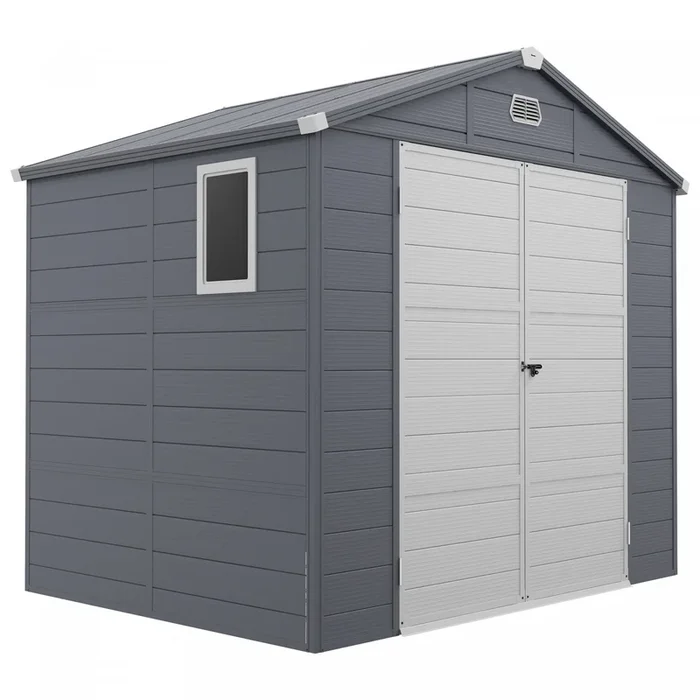 Outsunny 8′ X 6′ Plastic Garden Storage Shed With Air Vents, Dark Grey|Outsunny Abri De Jardin 8’x6′ Porte A Loquet Bouches D’aeration, Gris Fonce