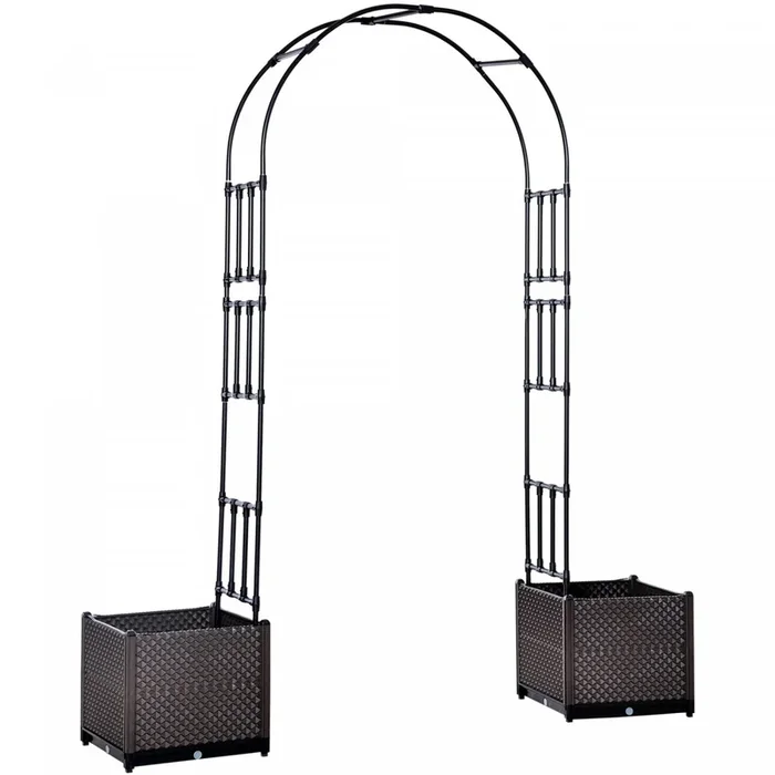 Outsunny 8ft Garden Arch With Two Planters Outdoor Steel Trellis Arbor For Climbing Plants, Weddings|Outsunny Arche De Jardin Avec Deux Jardinieres En Acier Pour Plantes Grimpantes, Mariages, Fetes, Ma