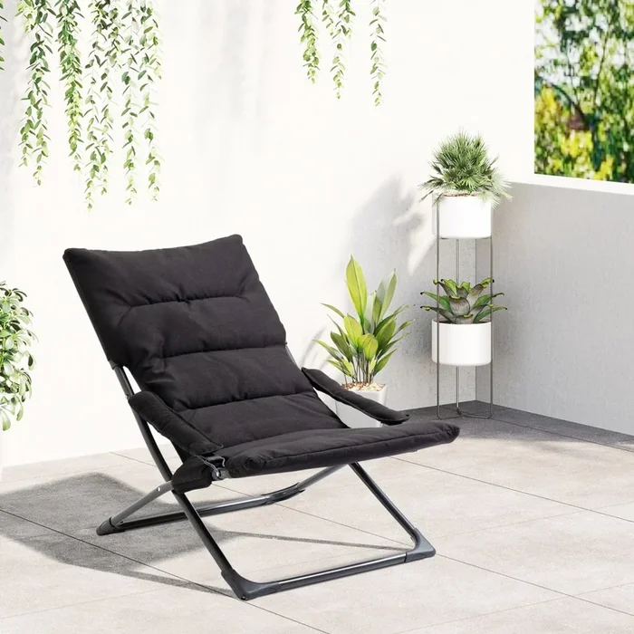 Outsunny Folding Lounge Chair, Camping Beach Chair, Black