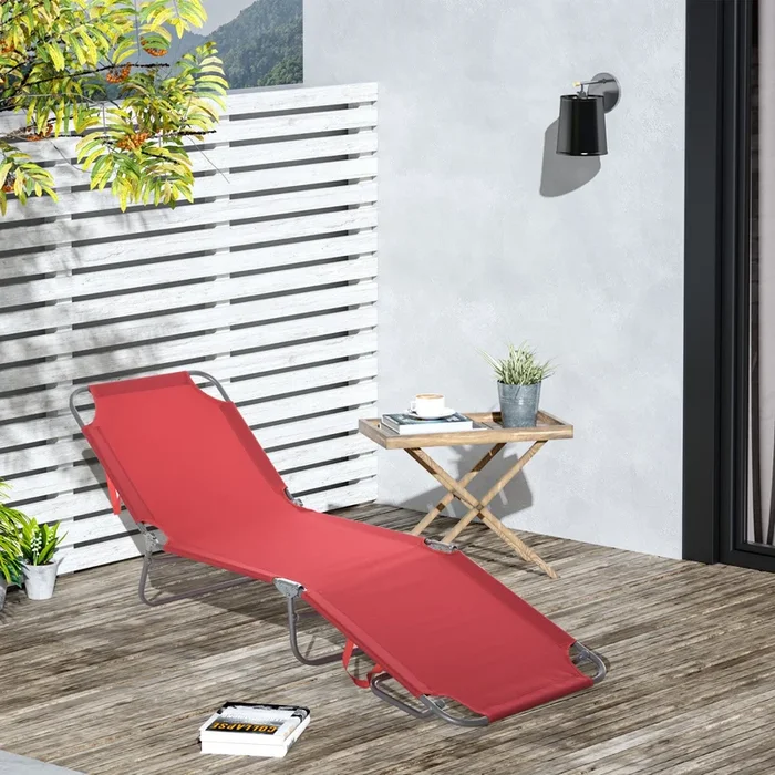 Outsunny Folding Outdoor Lounge Chair With Breathable Mesh Fabric For Patio