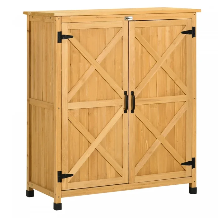 Outsunny Garden Storage Cabinet, Wooden Outdoor Tool Shed With 3 Shelves, Top Planting Workstation A|Outsunny Table De Rangement Et Banc De Rempotage En Bois Pour L’exterieur