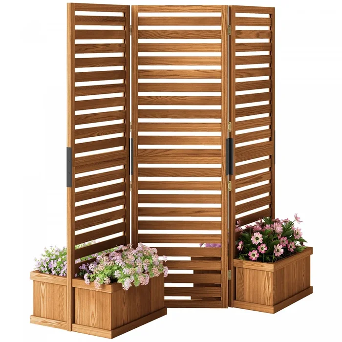 Outsunny Outdoor Privacy Screen With 4 Raised Beds And Drainage Holes