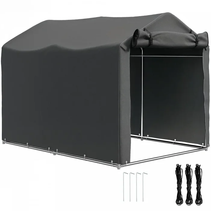 Outsunny Outdoor Shelter, Motorcycle Tent W/roll-up Zipper Door, Dark Grey