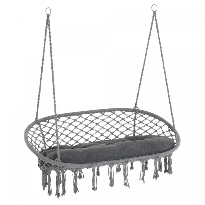 Outsunny Patio Hammock Chair 2 Seat, Hanging Rope Hammock Swing With Metal Frame And Cushion, Large |Outsunny Chaise Suspendue Chaise Hamac A Suspendre Avec Cadre En Metal Et Coussin, Grand Siege En Ma