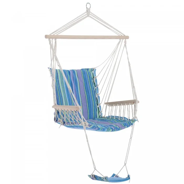 Outsunny Patio Hammock Chair, Portable Hanging Cotton Rope Hammock Swing Chair Sleeping Bed Seat Wit|Chaise Balancoire Suspendue Portable Outsunny Hamac Raye Avec Repose-pieds Pour Le Camping En Plein