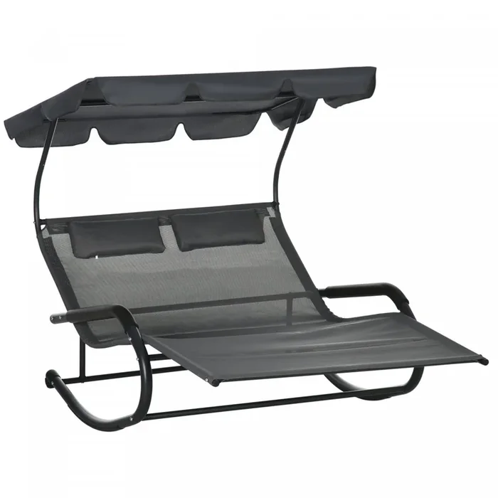 Outsunny Patio Outdoor Bed W/ Adjustable Canopy, Double Sun Lounger, Gray