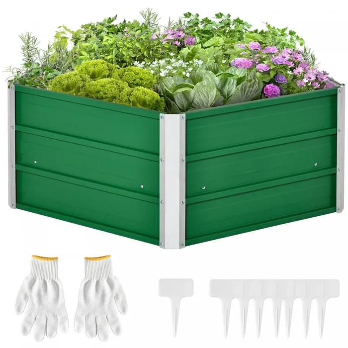 Outsunny Pentagon Galvanized Raised Garden Bed, Elevated Large Metal Planter Box W/ Install Gloves F|Outsunny Jardiniere En Acier Lit De Culture Lit Sureleve Pot De Fleurs Bac A Plante Pour Patio Terra