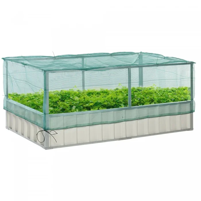 Outsunny Raised Garden Bed, Steel Planter Box Outdoor With Cover, Gloves For Growing Vegetables, Flo|Outsunny Jardiniere Surelevee En Acier De Couleur Sans Vis Avec Couvercle En Filet Et Gants Pour La