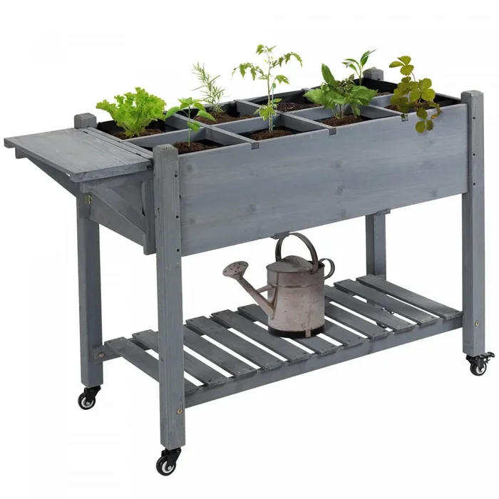 Outsunny Raised Garden Bed With 8 Grids And Storage Shelf, Elevated Planter Box With Legs, For Veget|Outsunny Jardiniere Surelevee De 49” X 21” X 34” Jardiniere Surelevee En Bois Pour L’exterieur Ja