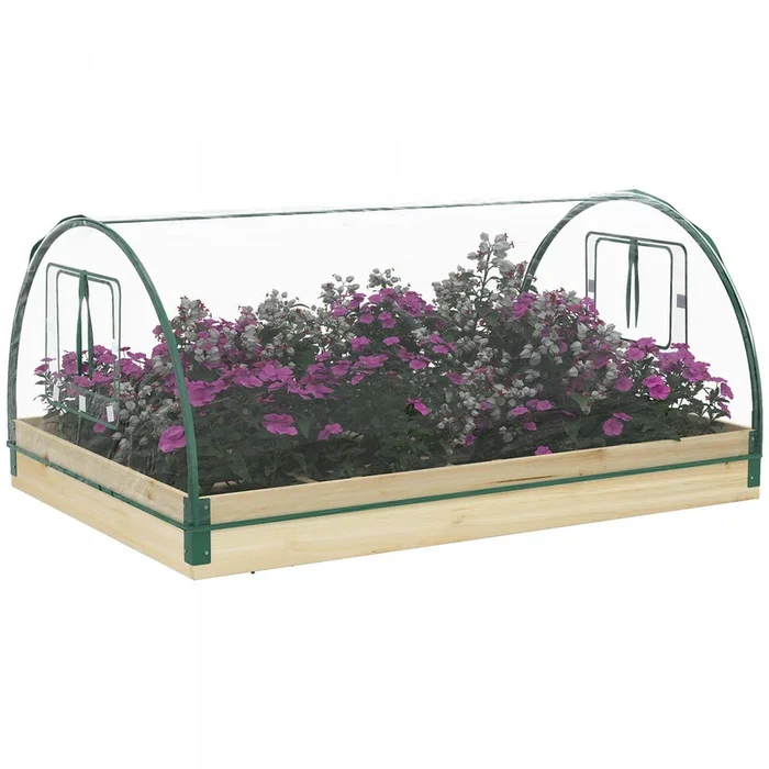 Outsunny Raised Garden Bed With Greenhouse Plastic Cover, 4′ X 3′ X 2′, Natural