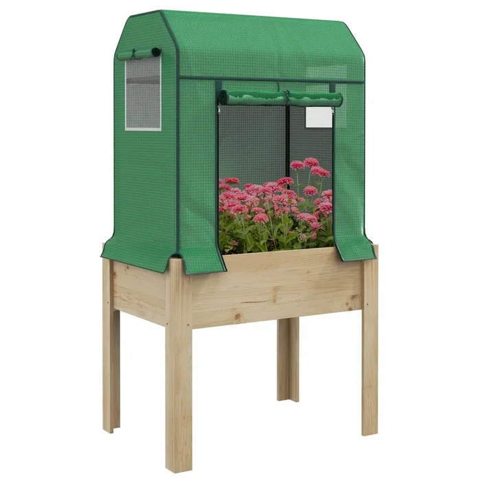 Outsunny Raised Garden Bed With Pe Greenhouse Cover And Bed Liner, Elevated Planter Box With Legs Fo|Outsunny Lit De Jardin Sureleve Avec Housse De Serre En Pe Et Doublure De Lit, Jardiniere Surelevee