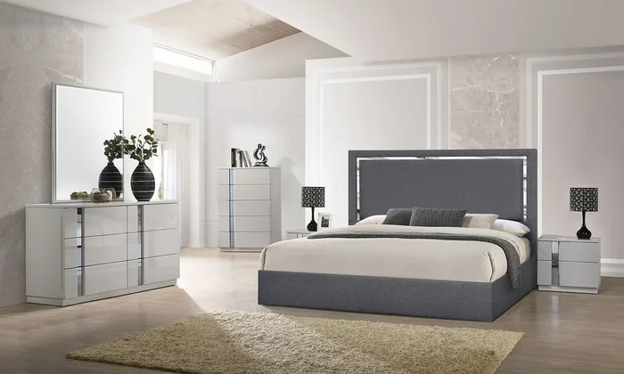 Palermo Grey Bedroom Set w/ Monet Charcoal Bed