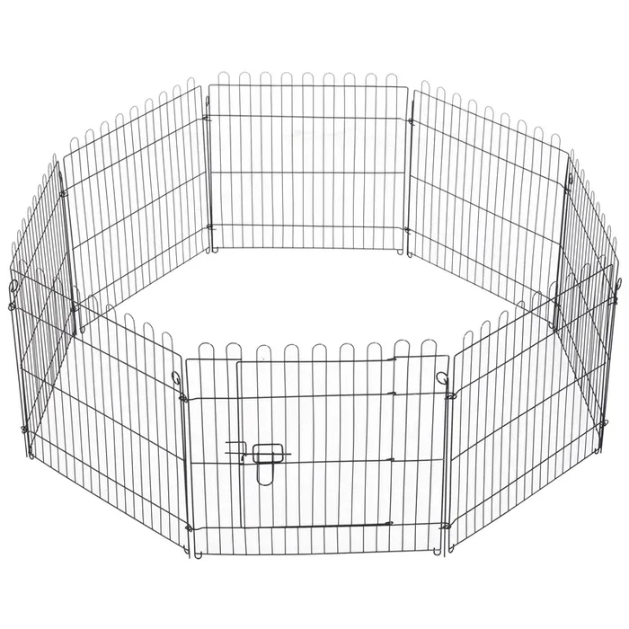 Pawhut 30inch 8-panel Octagon Pet Exercise Playpen Crate Foldable Dog Cage Pen Puppy Kennel, Black|Pawhut 30 Pouces 8 Panneaux Parc Pour Animaux De Compagnie En Metal Interieur Exterieur Exercice Chi