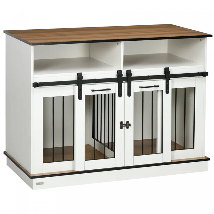 Pawhut Dog Crate Furniture For Large Dogs With Removable Divider, Dog Kennel For 2 Small Dogs With S|Pawhut Cage Pour Chiens De Grande Taille Avec Separateur Amovible, Niche Pour 2 Petits Chiens Avec R