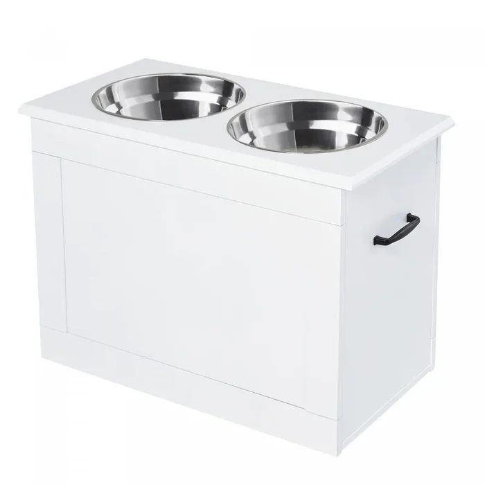 Pawhut Elevated Dog Bowls For Large Dogs With Storage Dog Pet Diner Function 2 Stainless Steel Dog B|Station De Stockage D’alimentation Pour Animaux De Compagnie Surelevee Pawhut Avec Base De 2 Bols En