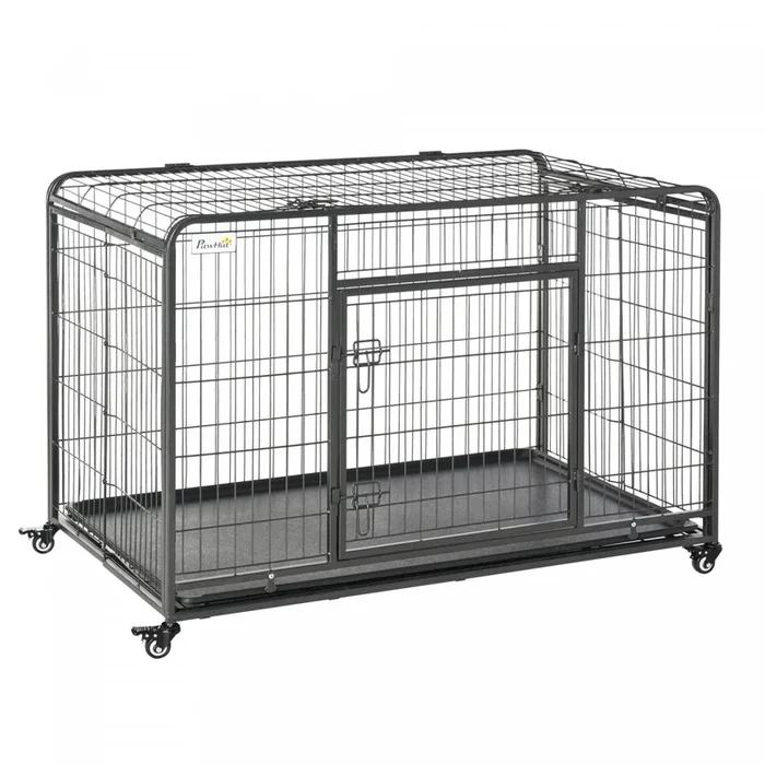 Pawhut Folding Heavy Duty Dog Crate Heavy Duty Cage For Extra Large Sized Dogs With Double Doors, Lo|Pawhut Cage Pliable Pour Chiens De Taille Xl Avec Double Porte, Roues Verrouillables, Panneau De Sep