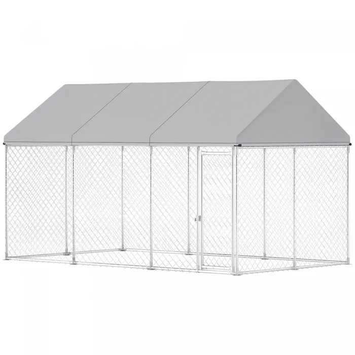 Pawhut Large Dog Kennel With Roof And Safety Lockable Latch, Heavy-duty Galvanized Steel Dog Run Chain Link W/ Waterproof Uv-resistant Cover, 13.1′ X 7.5′ X 7.8′