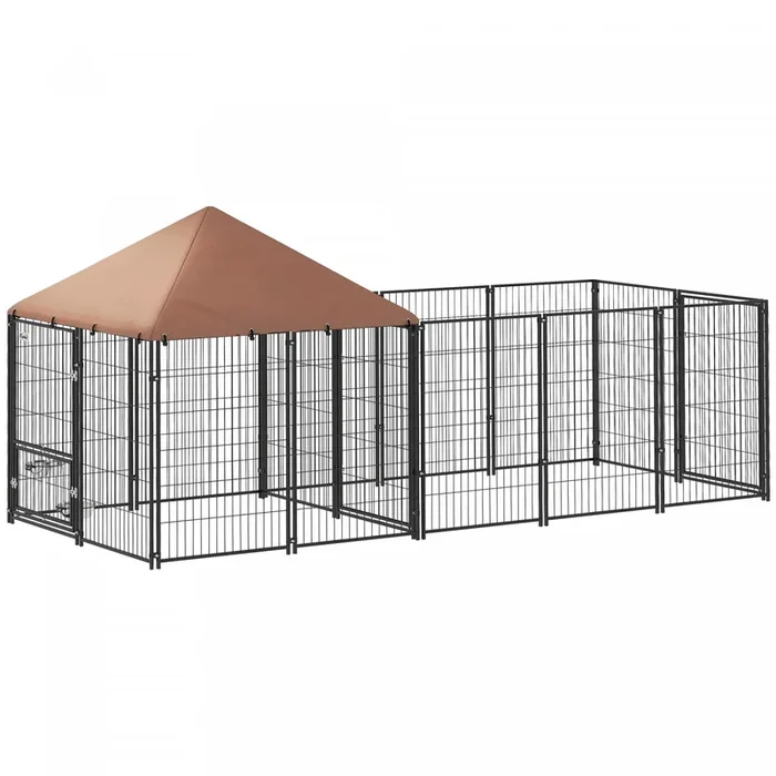Pawhut Outdoor Dog Kennel, Dog Run Outdoor With Rotating And Adjustable Height Bowls, Waterproof Uv-resistant Cover, Secure Lock, 11.3′ X 4.7′ X 5.1′