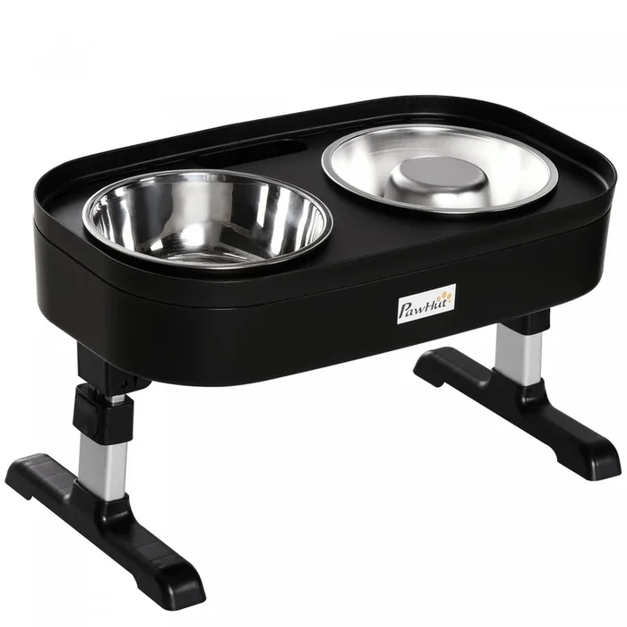 Pawhut Pet Feeder, 4 Adjustable Heights Elevated Dog Bowls With Slower Feeder, Stainless Steel Food |Pawhut Station D’alimentation, 4 Bols Pour Chien Sureleves A Hauteur Reglable Avec Mangeoire, Bols D