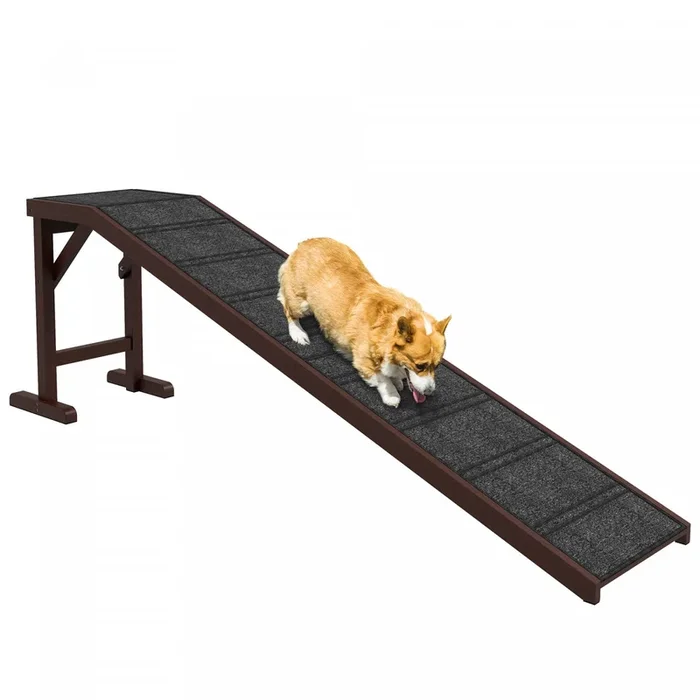 Pawhut Pet Ramp Bed Steps For Dogs Cats Non-slip Carpet Top Platform Pine Wood 74″l X 16″w X 25″h Br|Marches De Lit De Rampe Pour Animaux De Compagnie Pawhut Pour Chiens, Chats, Plate-forme De Tapis An