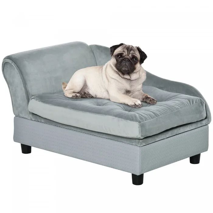 Pawhut Pet Sofa Dog Couch Chaise Lounge Pet Bed With Storage Function Small Sized Dog Various Cat Sp|Canape Chien Chat Sur Pied Avec Coffre De Rangement Style Moderne Coussin D’assise Amovible Grand Co