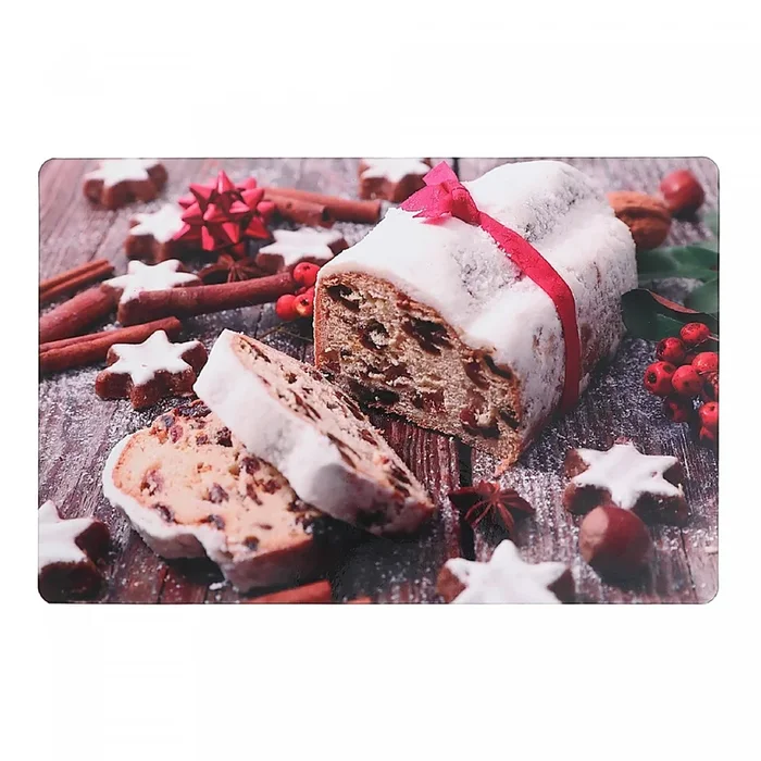 Plastic Placemat Frosted Fruitcake – Set of 12|Napperon en plastique avec une image d’un gâteau aux fruits glacé – ensemble de 12