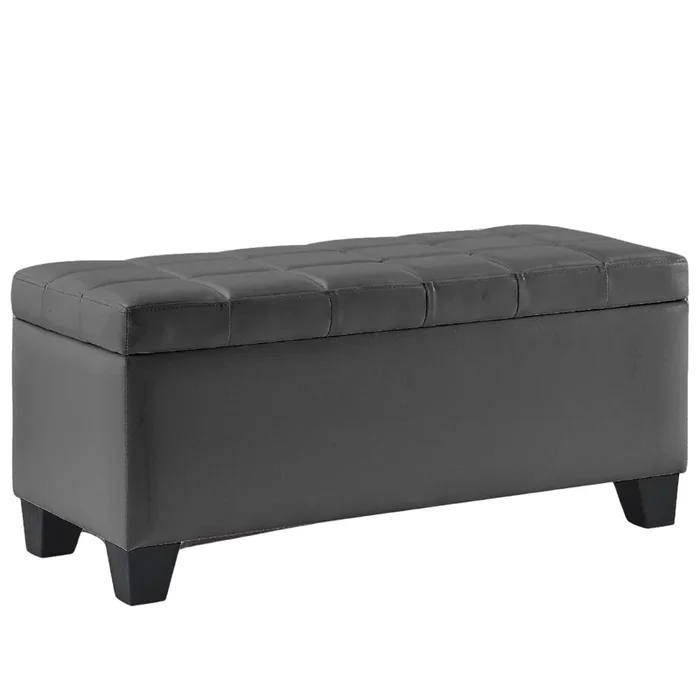 Pleather Impression Bench with Storage Grey|Banc en similicuir gris avec rangement