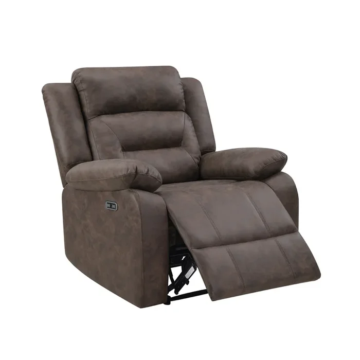 Plush Brown Power Recliner with Pillow Armrests & Overstuffed Back