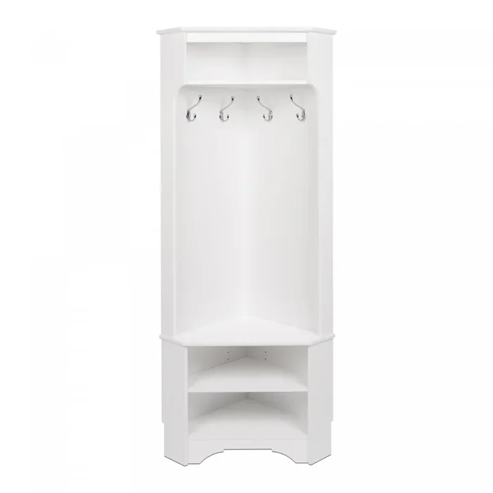 Prepac Corner Hall Tree – White|Portemanteau en coin Prepac – blanc