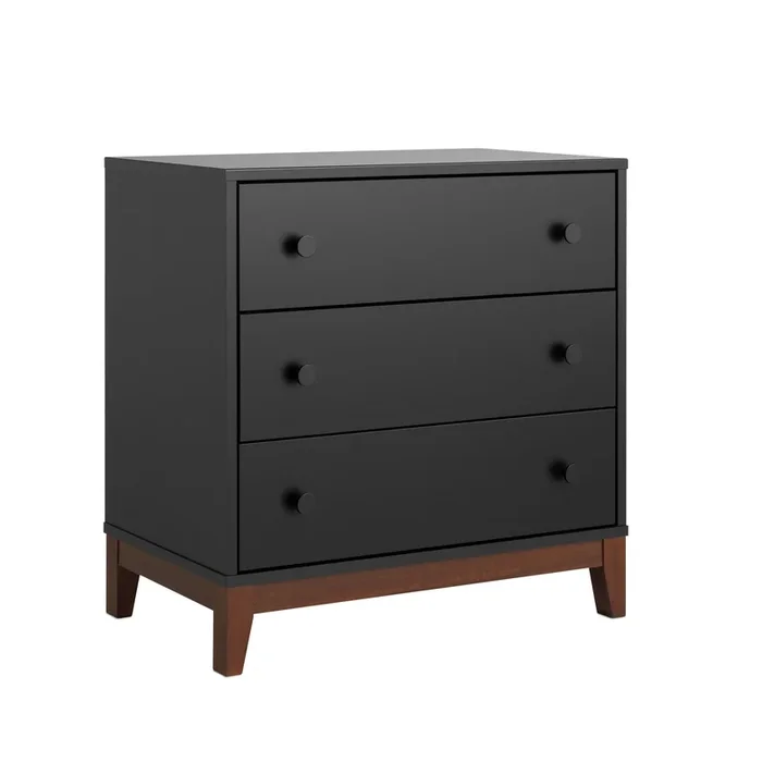 Prepac Nordik 3-Drawer Nightstand – Black and Cherry|Table de nuit Nordik de Prepac à 3 tiroirs – noire et cerisier