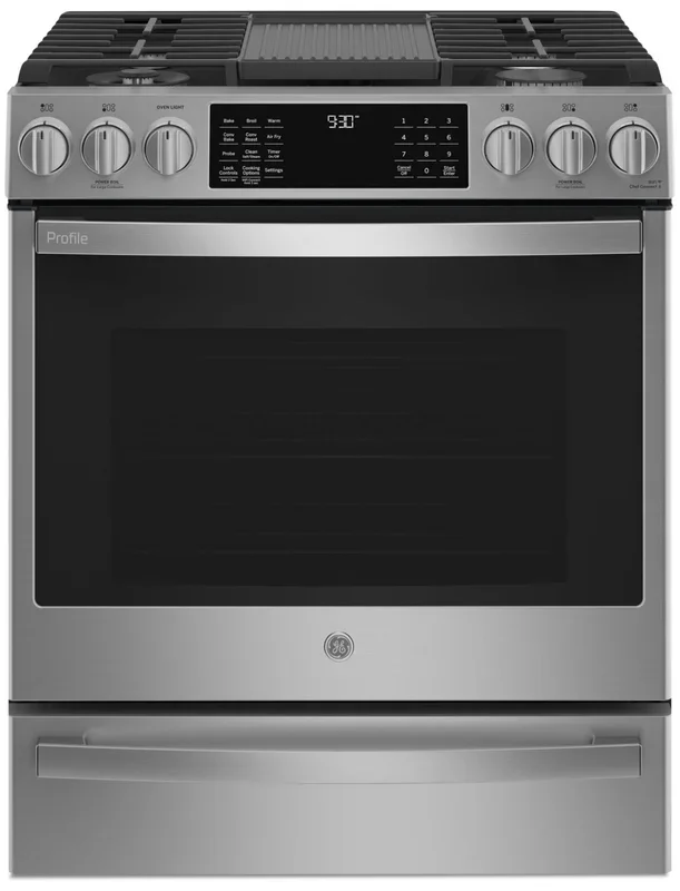 Profile 5.6 Cu. Ft. Smart Gas Range with True European Convection – Stainless Steel Fingerprint Resi… | Cuisinière intelligente à gaz Profile de 5,6 pi³ avec convection européenne véritable – acier inoxyd…