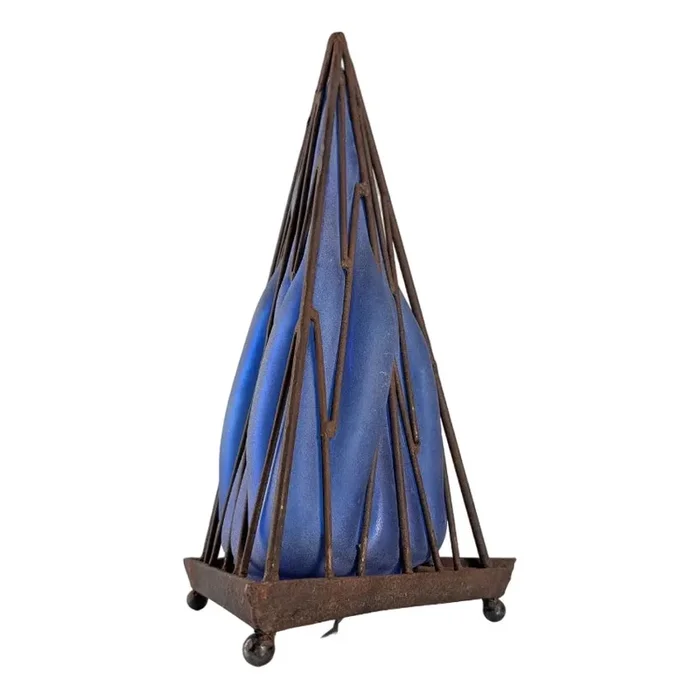 Pyramid Table Lamp in Iron and Hand-Blown Glass