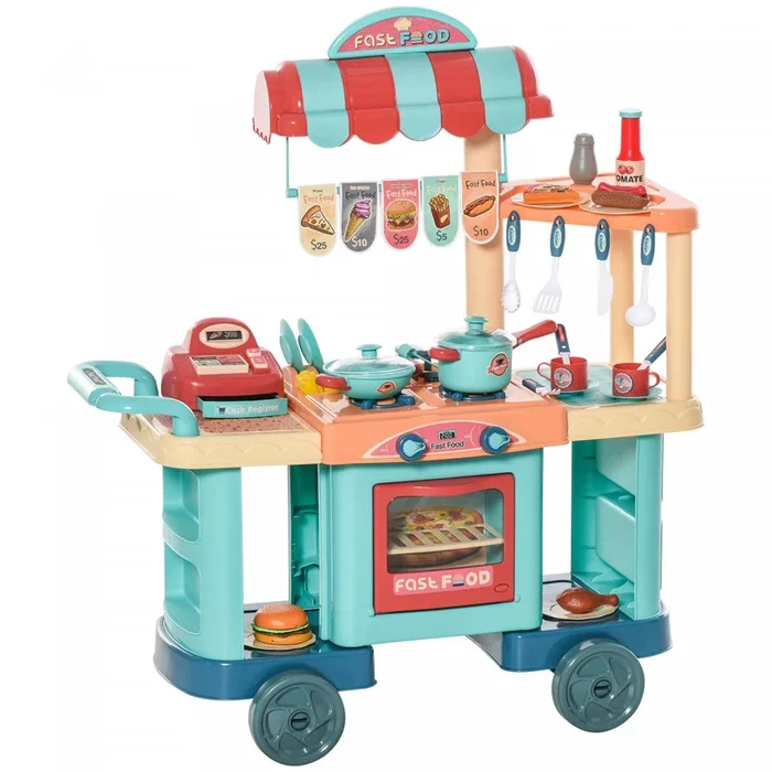 Qaba 50 Pcs Kids Fast Food Shop Cart Pretend Playset Multi-functional Kitchen Supermarket Toys Troll|Trottinette Pliable Soozier Avec Guidon Reglable, Frein A Disque, Frein Arriere, Grandes Roues Solid