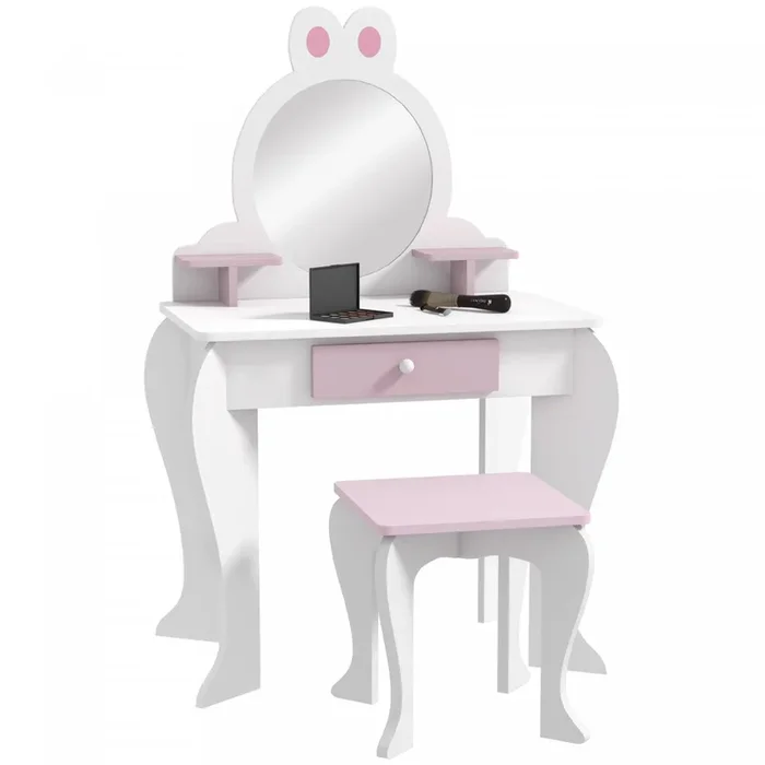 Qaba Kids Vanity Set With Mirror And Stool, Makeup Vanity Table For Children 3-6 Years Old, With Dra|Qaba Coiffeuse Pour Enfants Avec Miroir Et Tabouret, Coiffeuse Pour Filles Avec Tiroir, Boites De Ra