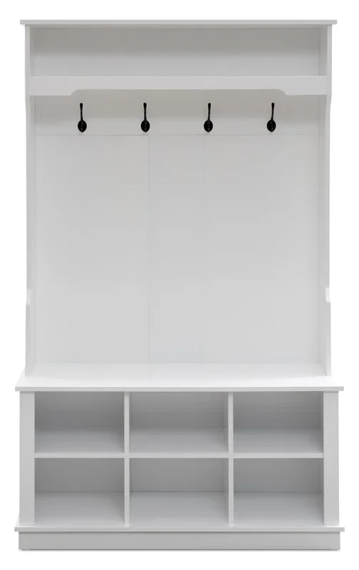 Quinn 39.75″ Hall Tree with Shoe Storage – Matte White | Portemanteau Quinn de 39,75 po avec rangement pour chaussures – blanc mat | QUINNHAL