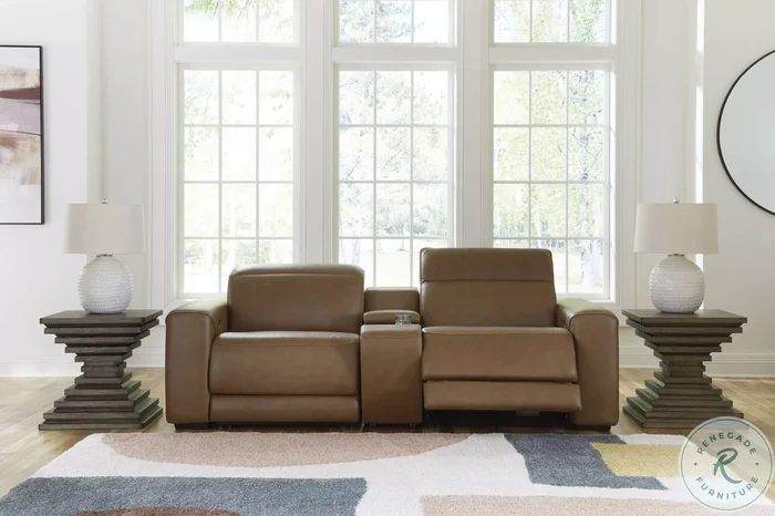 Rally-Up Caramel Power Reclining Console Loveseat